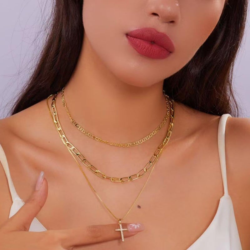 MFRYK Gold/Silver Necklaces Stack For Women,14K Gold/Sterling Silver Plated Simple Layered Choker Necklaces For Women,Stackable Multilayer Pearl Cross Disc Circle Pendant Cuban Herringbone Snake Paperclip Chain Necklaces Set Jewelry Gift for Women - Image 4